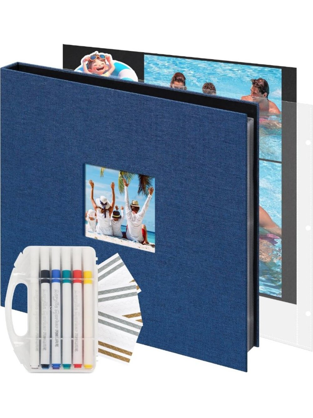 12x12 Inch Scrapbook Photo Album, 3 Ring Binder, Blue, 100 Pages for Memories